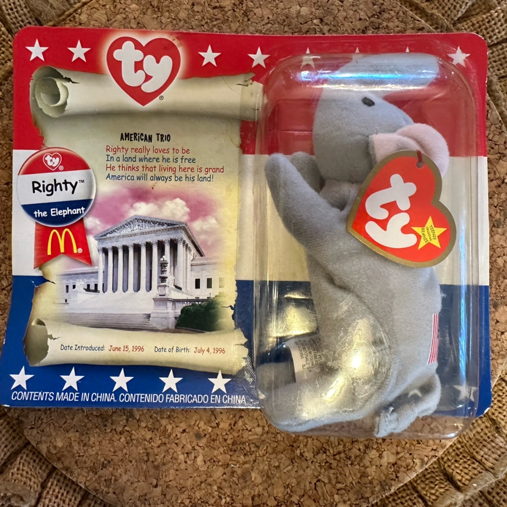 "Righty" the Political Elephant, McDonald's Teenie Beanie Baby by TY